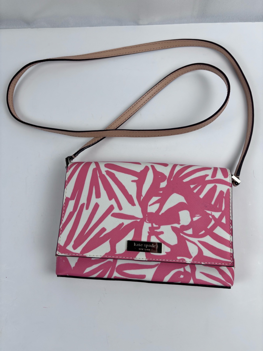 Kate Spade New York Crossbody Bag Pink White Palm Leaf Print